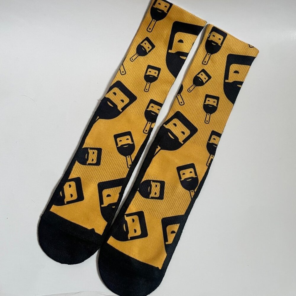 Yellow & Black Bob Ross Artist Socks